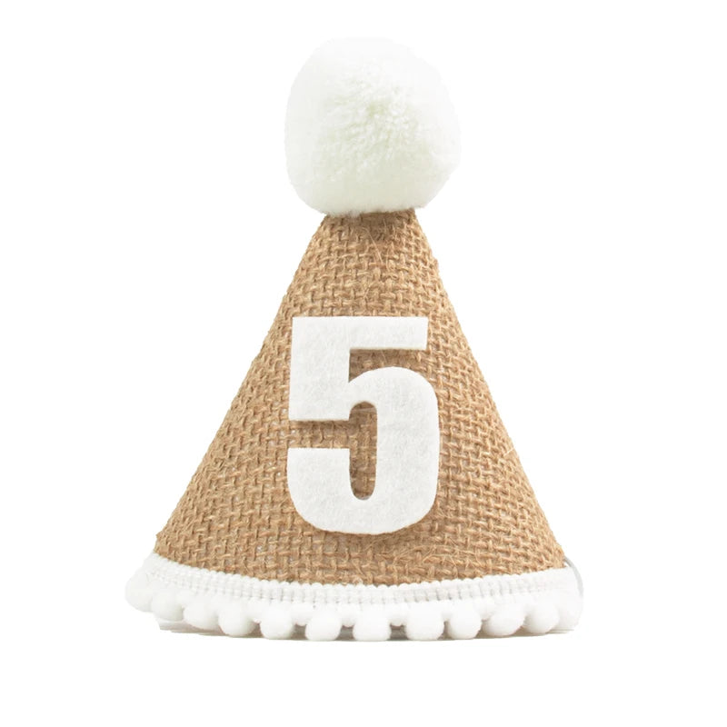 Burlap Hat Baby First Birthday Party Headband Linen Felt Hat 1st 2th 3th Years Kids Birthday Party Gift Baby Shower Hat