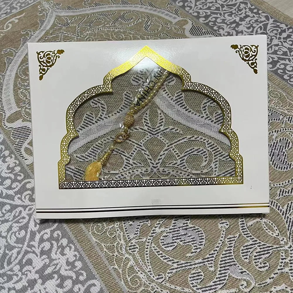 Islamic Gifts 70x110cm Muslim Prayer Rug Non-slip Foldable Prayer Mat Set Rectangle with Prayer Beads Janamaz Sajadah Travel