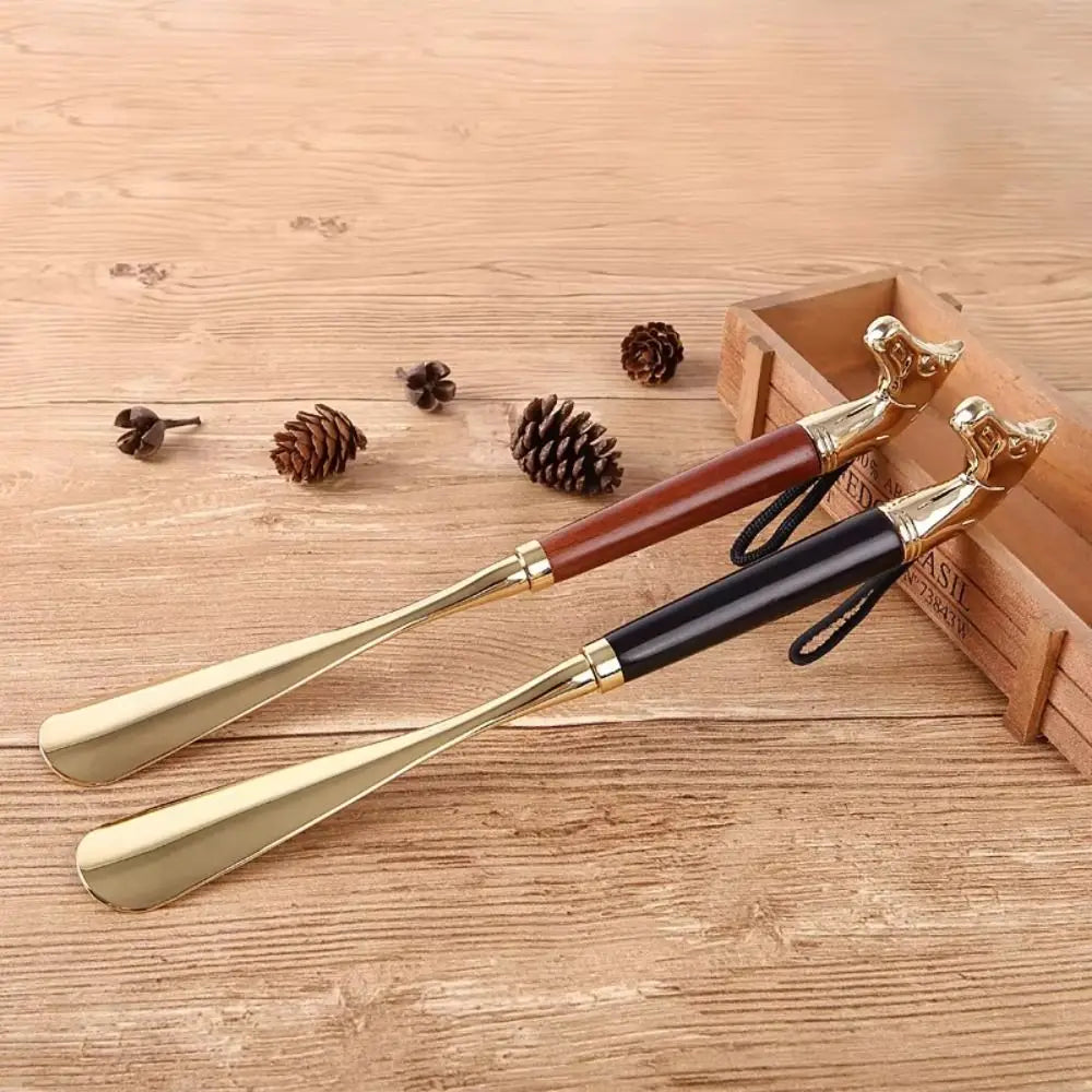 Shoe Spoon 32cm Metal Shoe Horn Long Handheld Wood Handle Shoehorn Durable Shoes Wearing Tool Portable Shoe Lifter Gift