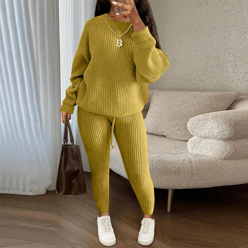 2024 Autumn and Winter Fashion Casual Knitted Suit Trousers Suit Foreign Trade Women's Wool Suit Ensemble Femme 2 Pièces