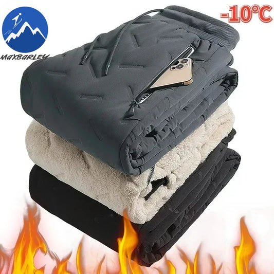 Winter Zip Pockets Thicken Fleece Sweatpants Men Joggers Black Grey Down Cotton Warm Pants Male Water Proof Thermal Trousers 7XL