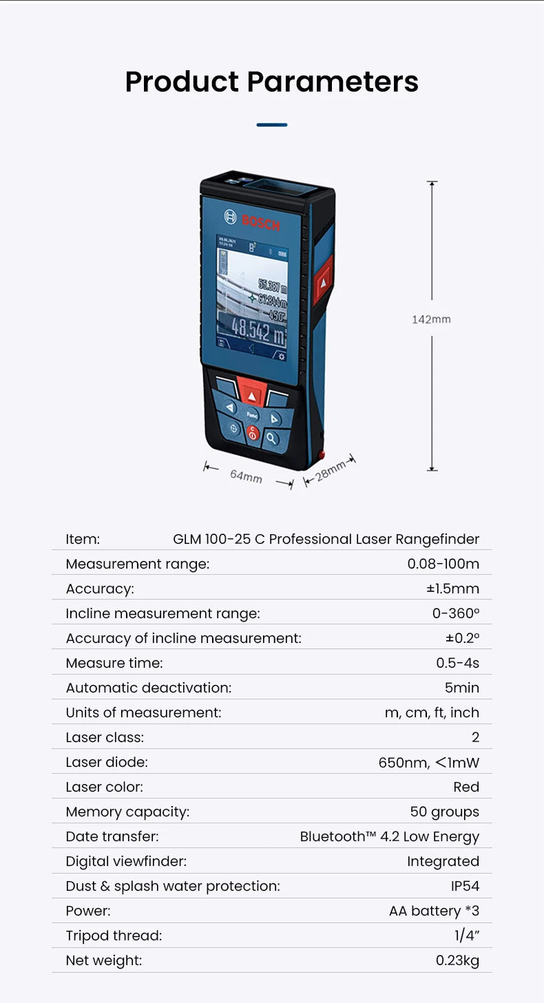 Bosch Laser Tape Measure Professional Distance Meter Optical Rangefinder Accurate 30-50m Surveying Equipment