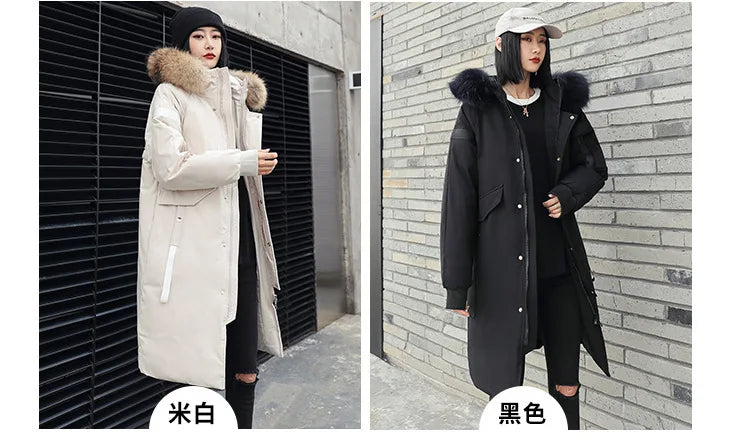 New Winter Down Jacket Men's Couple Fashion Big Fur Collar Medium and Long Youth Pie To Overcome Warmth and Thickening Tide