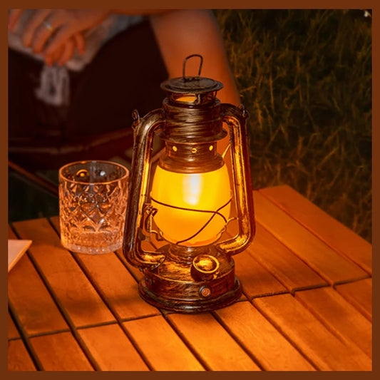 Vintage Lantern Portable Camping Light with Flame Effect USB-C Rechargeable 1200mAh Battery For Bar Restaurant Decoration