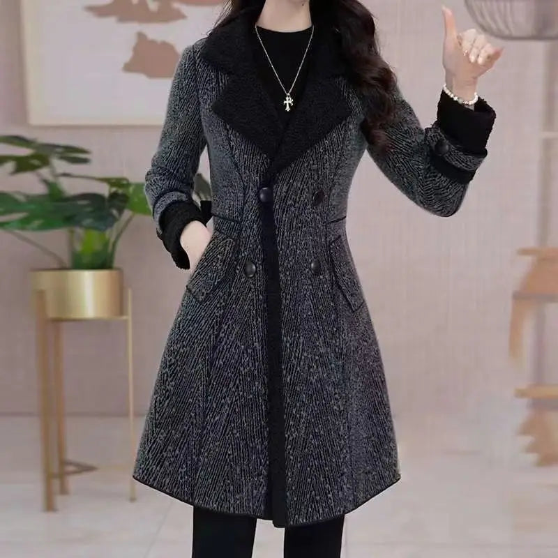 High-quality Female Woolen Coat On Both Sides 2025 Autumn And Winter New Double Sided Wear Suit Collar Woolen Coat Gray Black