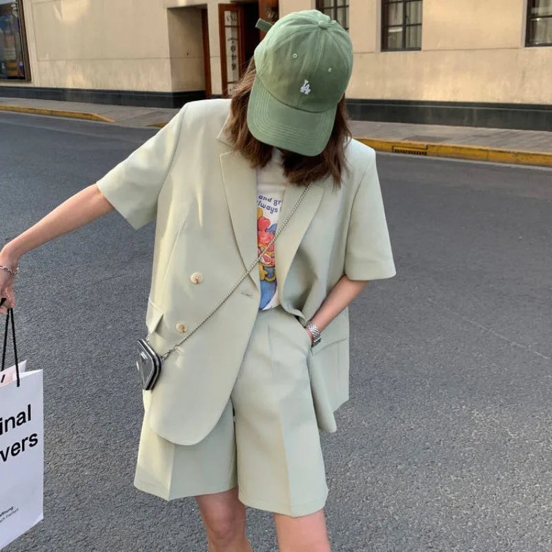 Pant Suits 2025 Spring and Summer Thin Casual Loose Short Sleeved Suit Jacket Women Suit Two-piece Set