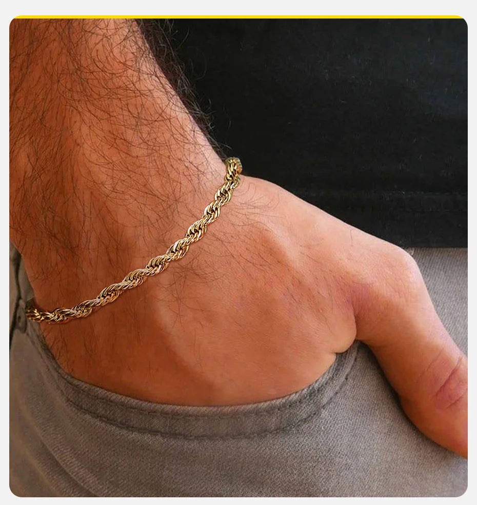 Vnox Unisex Rope Chain Bracelets for Men Women, Stainless Steel Twisted Links Chain Bracelet,Simple Classic Jewelry Gift for Him