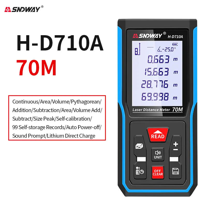 SNDWAY Laser Distance Meter 50m 70m 100m 120m Rangefinder Digital Range Finder Trena Roulette Ruler Distance Measuring Tape