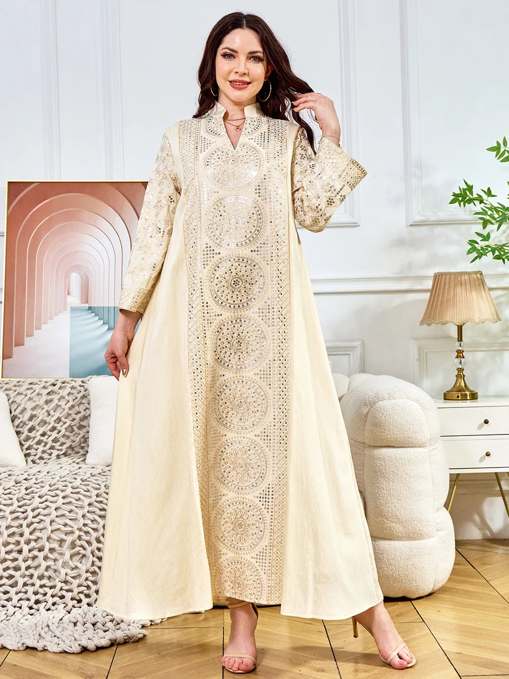 Women Elegant Dresses Eid Muslim Sequins Maxi Dress Jalabiya Morocco Party Robe Evening Dresses Dubai Abaya Kaftan Arab Vestidos