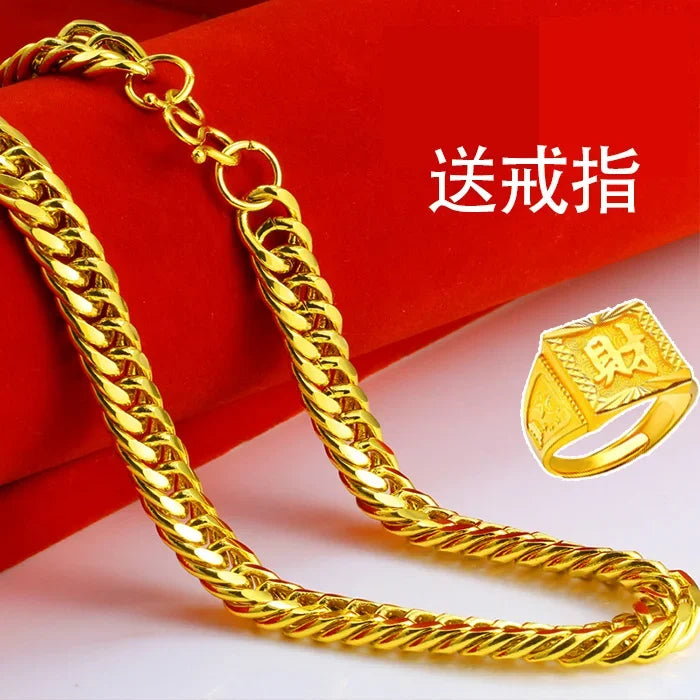Necklace Simulation 24k Round Bead Plated Color Plated Real 999 Gold 18k Chain Props Jewelry Ring Bracelet for Women's Gifts