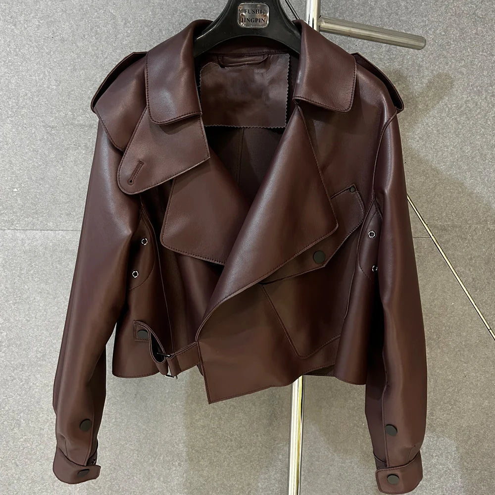 Oversized Brown Suede Women Jacket Real Sheepskin Leather Coat 2026 Loose Outwear