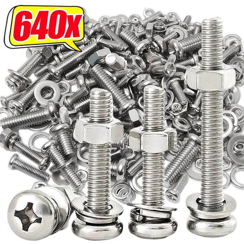 Stainless Steel Screws Nuts Set Cross Slotted Round Flat Washer Bolts Fasteners Nuts And Bolts Hardware Assortment Kits