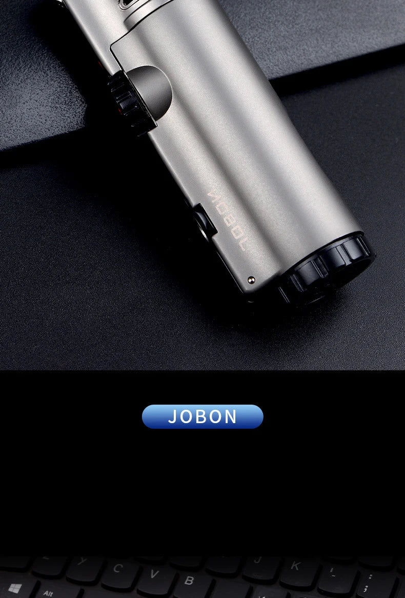 JOBON Inflatable 4 Torch Jet Windproof Lighter Metal Grinding Wheel Flint Lighter Gas Butane Inflatable Gift Cigar Lighter