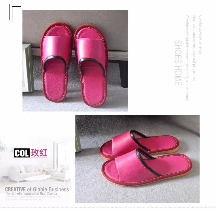 Genuine Leather Couple Summer Indoor Slippers Anti-Slip Women Household Slippers Men Casual Home Shoes