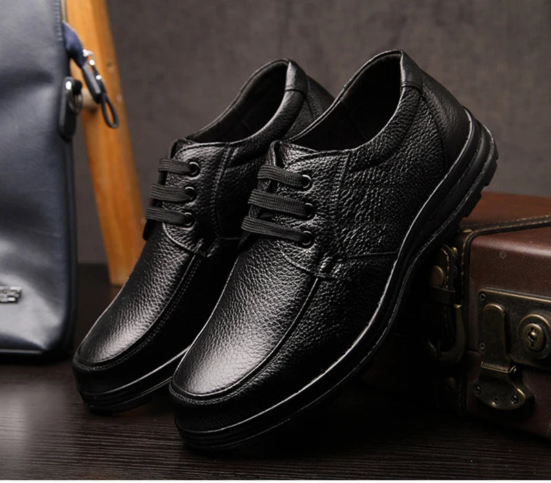 Genuine Leather Shoes Flat Mens Casual Shoes Cowhide Business Brand Male Footwear Soft Comfortable Black
