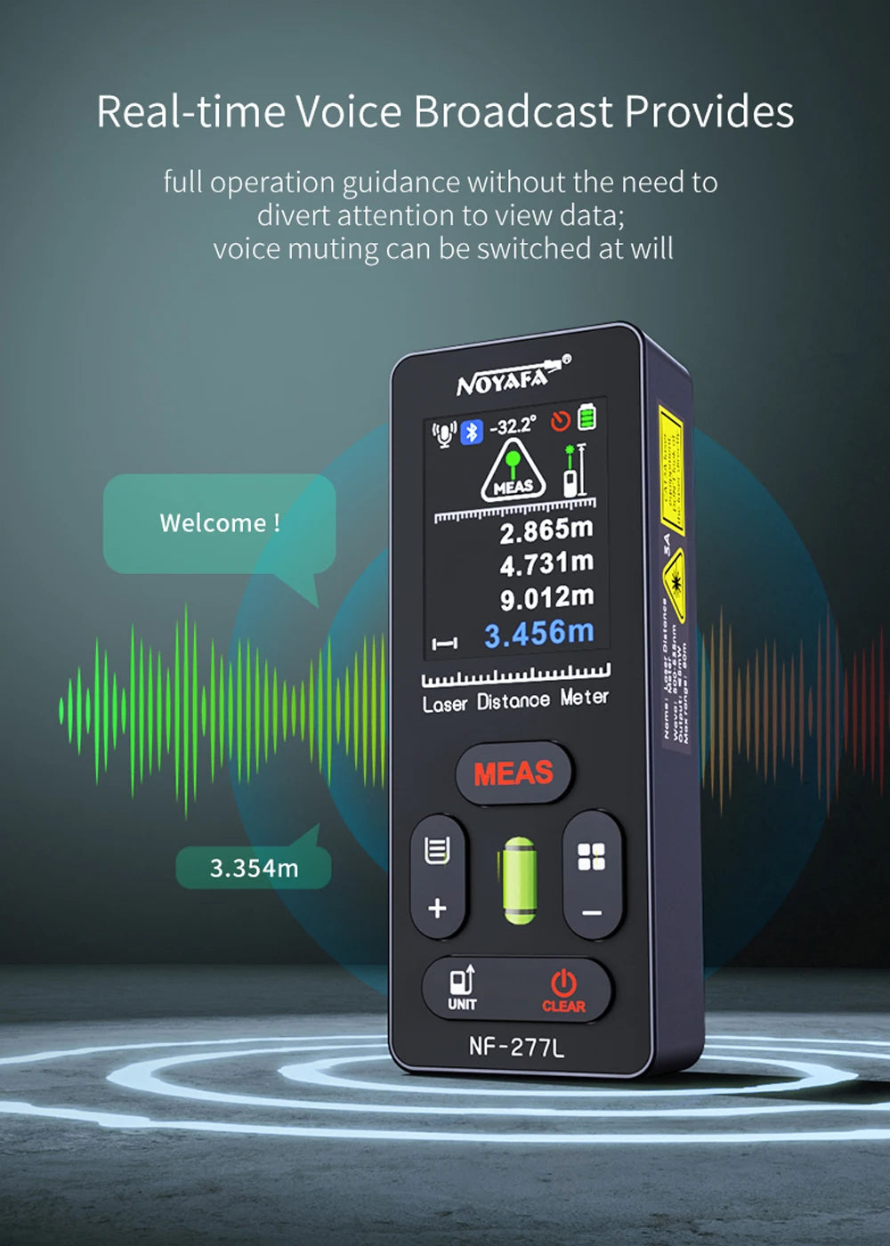 NOYAFA Green Light Laser Rangefinder High Accuracy Laser Distance Meter 60/100M Professional Laser Meter with Laser Crosshair