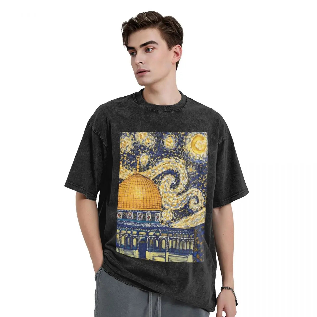 Palestinian Starry Night In Palestine T-Shirt Summer Streetwear T-Shirts Cotton Tee Shirt For Men Short-Sleeve Design Clothes