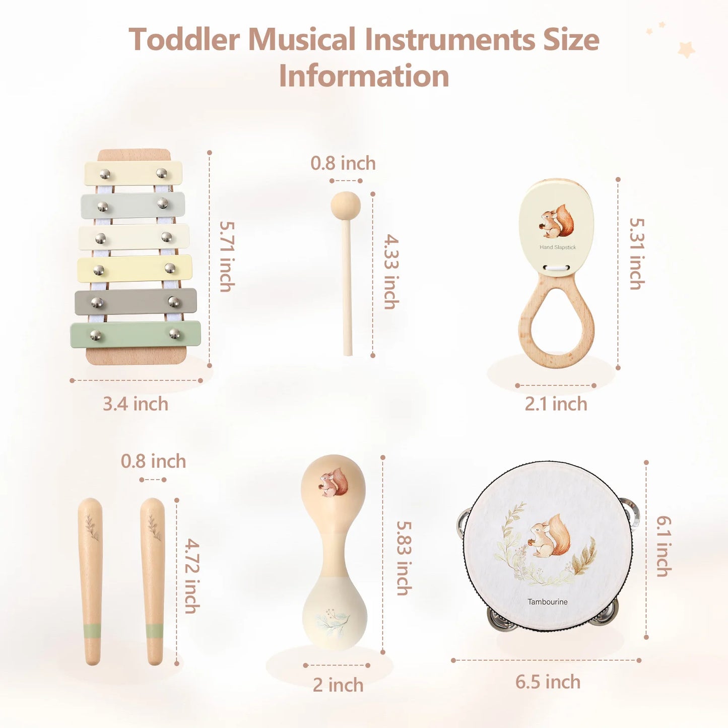 Montessori Musical Instruments for Children Wooden Baby Toys Child Musical Instrument Toddler Toys Squirrel Instrument Sets Gift