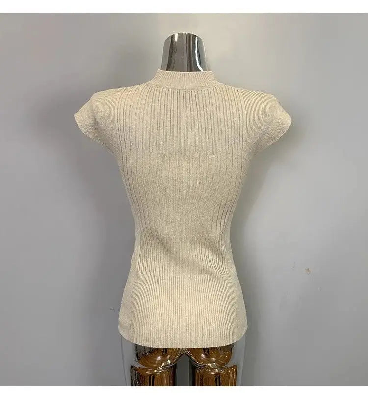 Summer Ribbed Knitted Sexy Women Tops Fashion Turtleneck White Black Tshirt Casual Sleeveless Vest Women's Tank Top Clothing