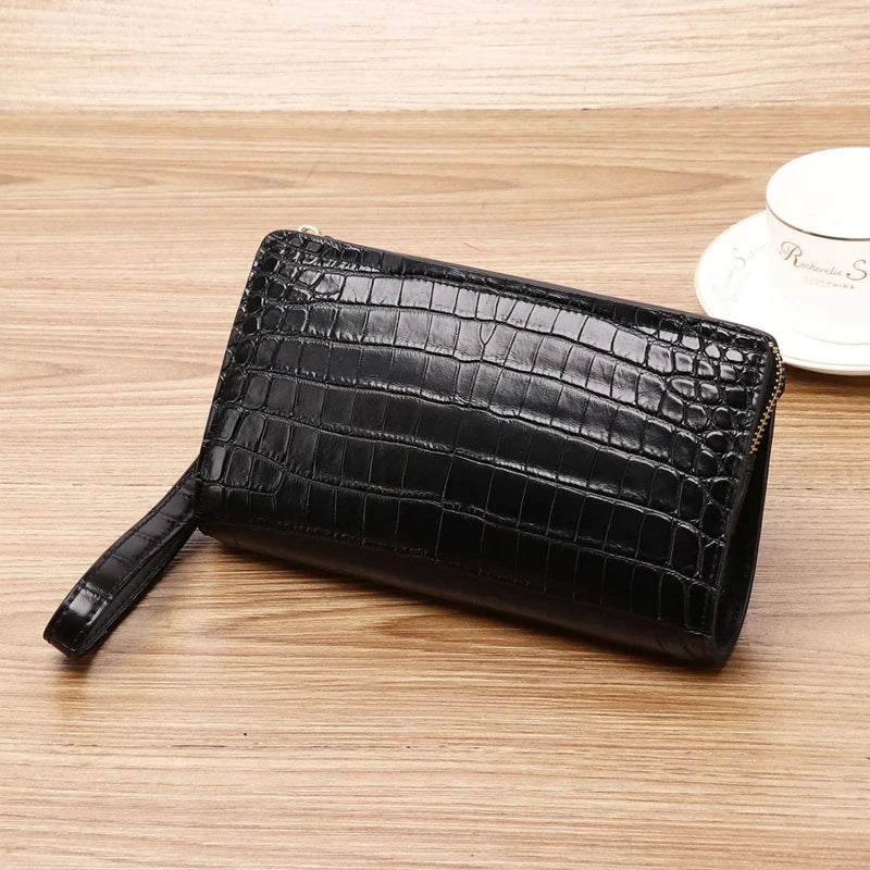 Genuine leather leather Alligator bone design men long purse large-capacity hand bag handbag mobile phone bag Men's wallet