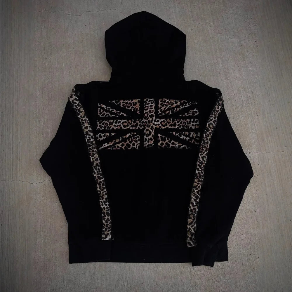 Y2K Leopard Print Hoodies Sweatpants Suit Casual Hoodie Sweatshirt New Trousers Print Clothing Street Punk Comfortable Clothing