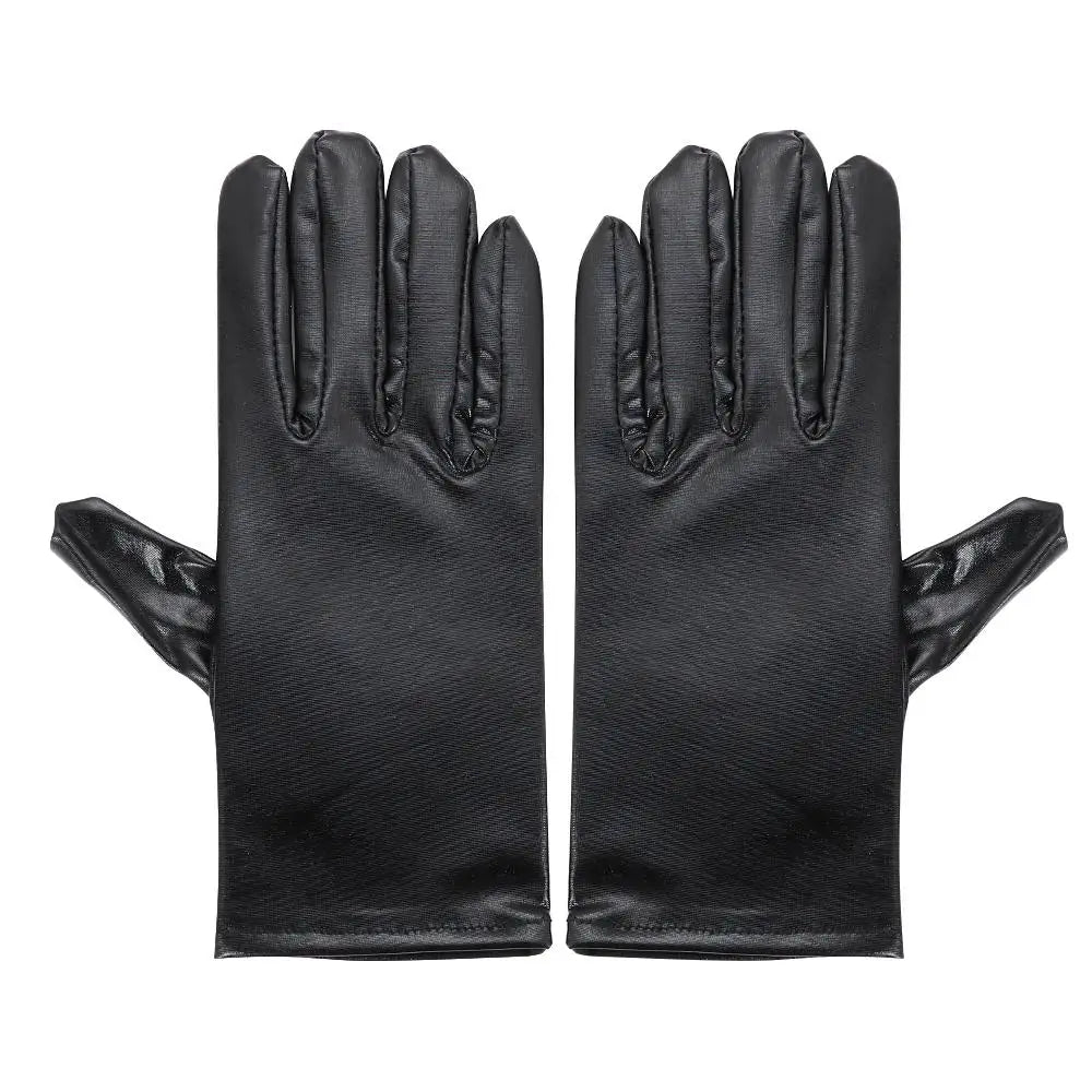 Men Women Hip-Hop Dance PU Mittens Black Gloves Halloween Leather Gloves Dress Up