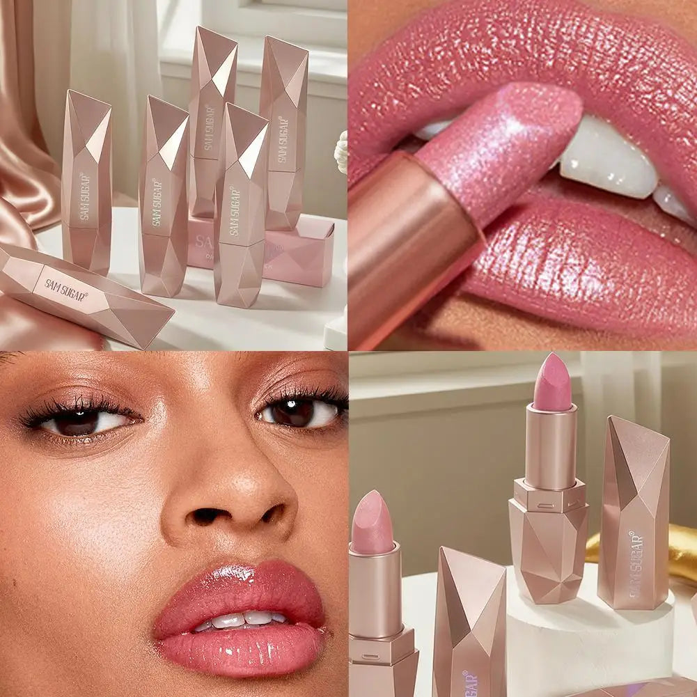 Dark Purple Diamond Metallic Glitter Lipstick Waterproof Long-Lasting Pearlescent Highly Pigmented Lip Tint Sparkling Lip Gloss