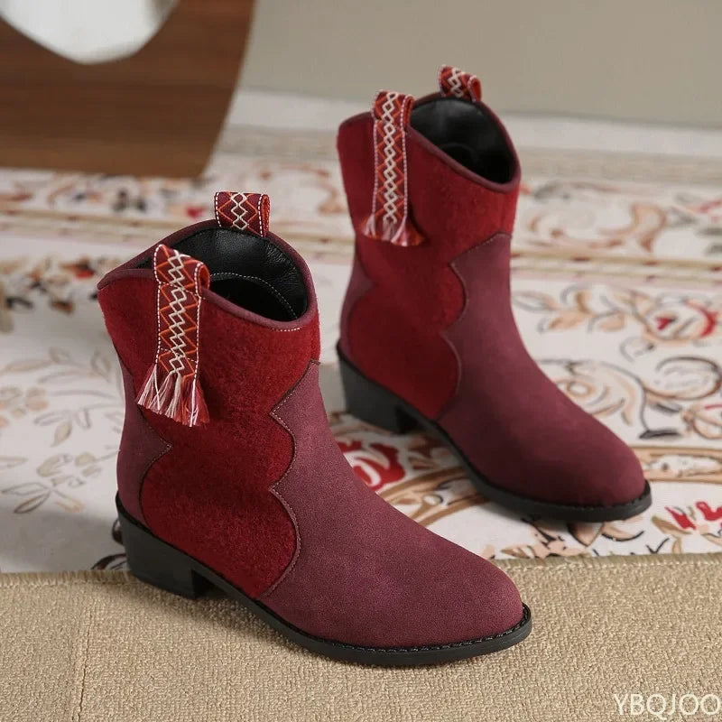 Elegant minimalist women's boots new autumn winter fashionable versatile thick heel round toe mid top retro women's boots