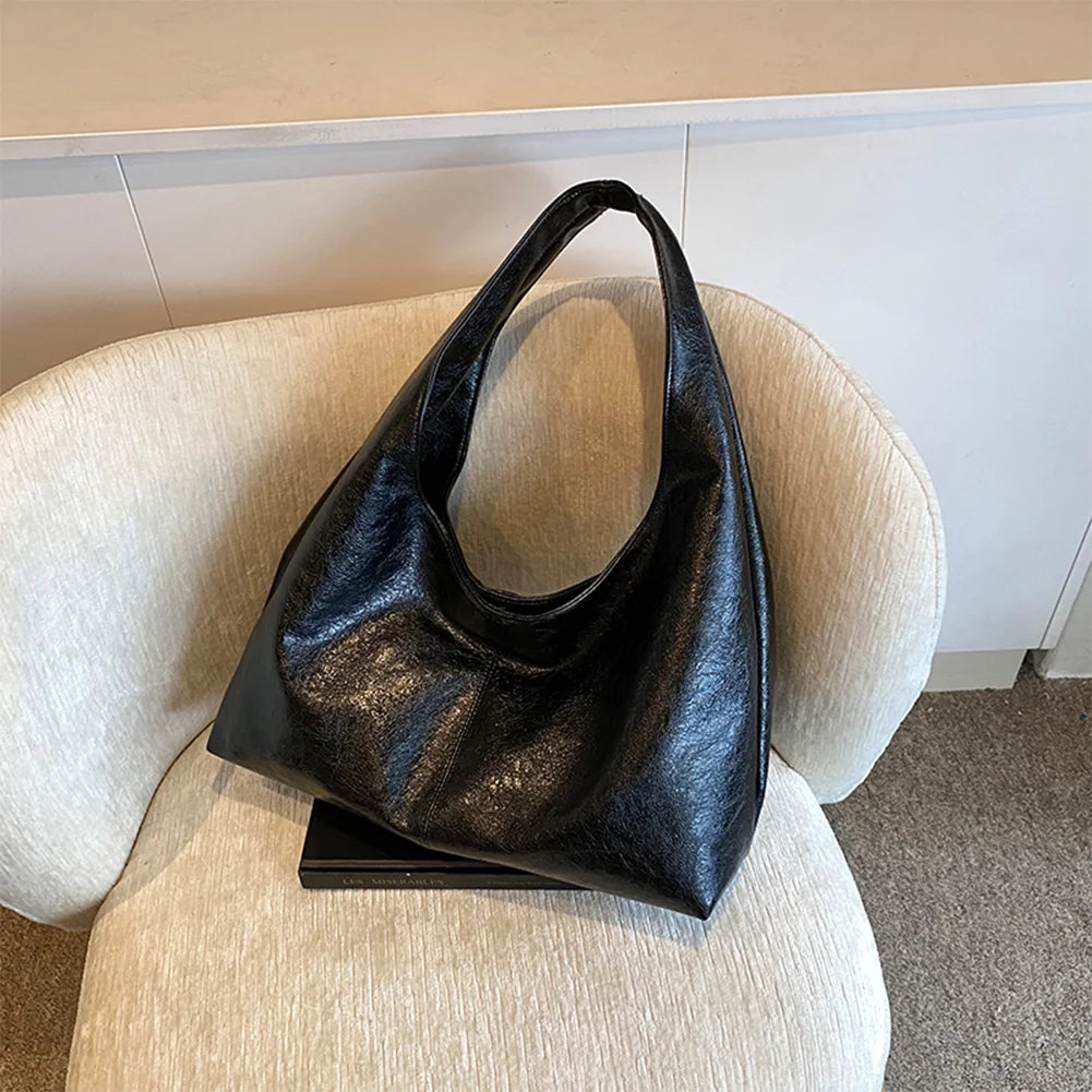 Women PU Casual Tote Handbag Large Capacity Stylish Shoulder Purse Solid Color Simple Commuting Bag Hasp Closure Chic Hobo Bag