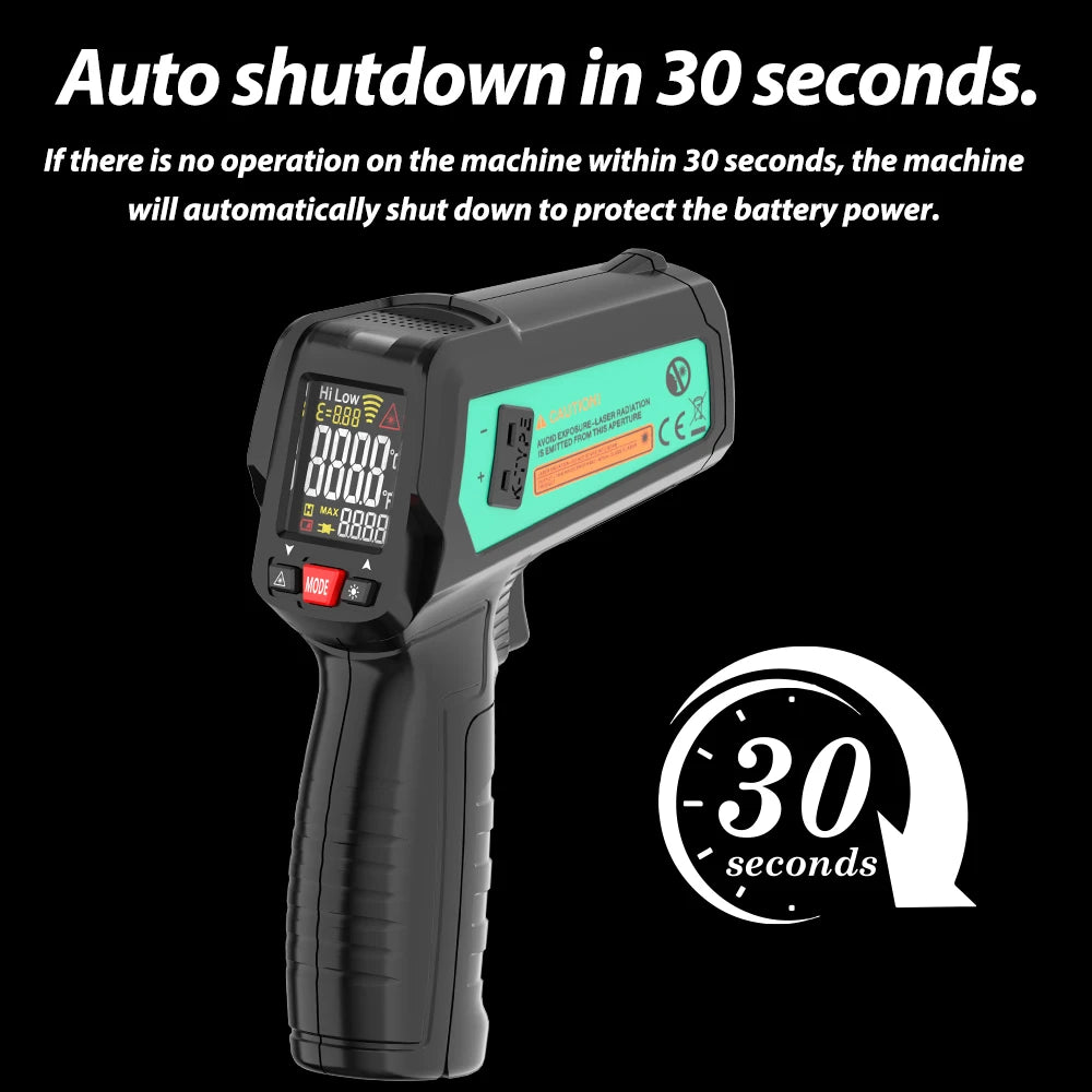 MASTFUYI 13 Point Infrared Positioning Thermometer -50°C~580°C Laser Digital Thermometer Color LCD Pyrometer Ambient Recorder