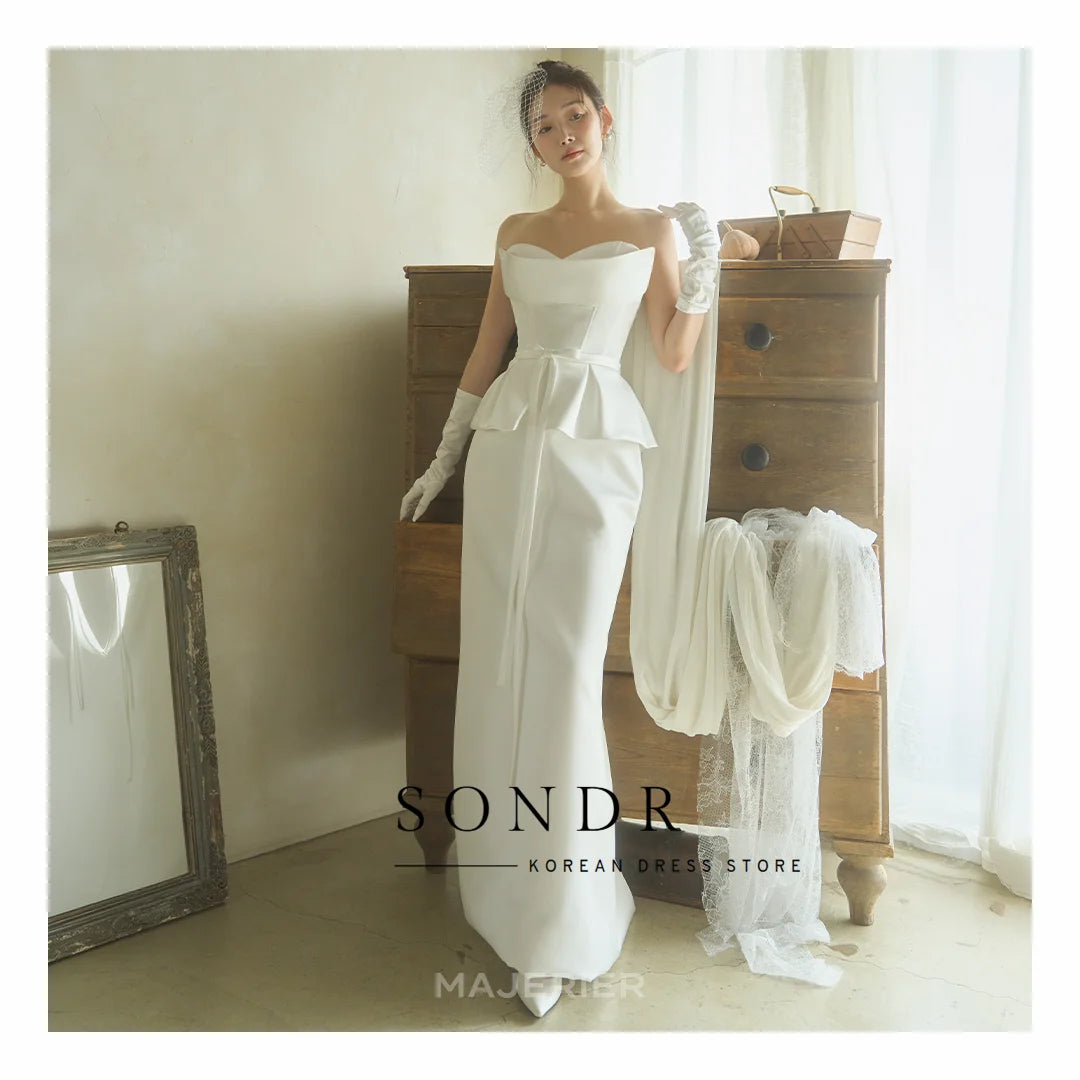 Sondr Elegant 2026 Wedding Dress 웨딩드레스 Pleat Satin Straight Bow Bridal Gown Korea Photography Dress Corset Customized