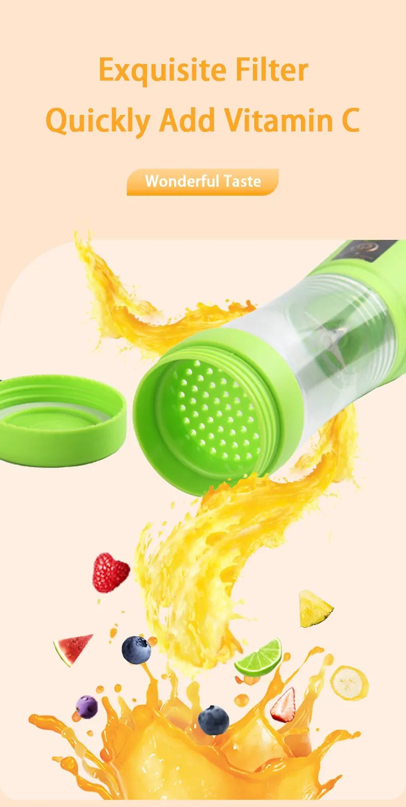 New Mini Portable Blender Bottle USB 6 Blades Fruit Fresh Juicer Smoothies Mixer Machine Crusher Food Processor for Kitchen