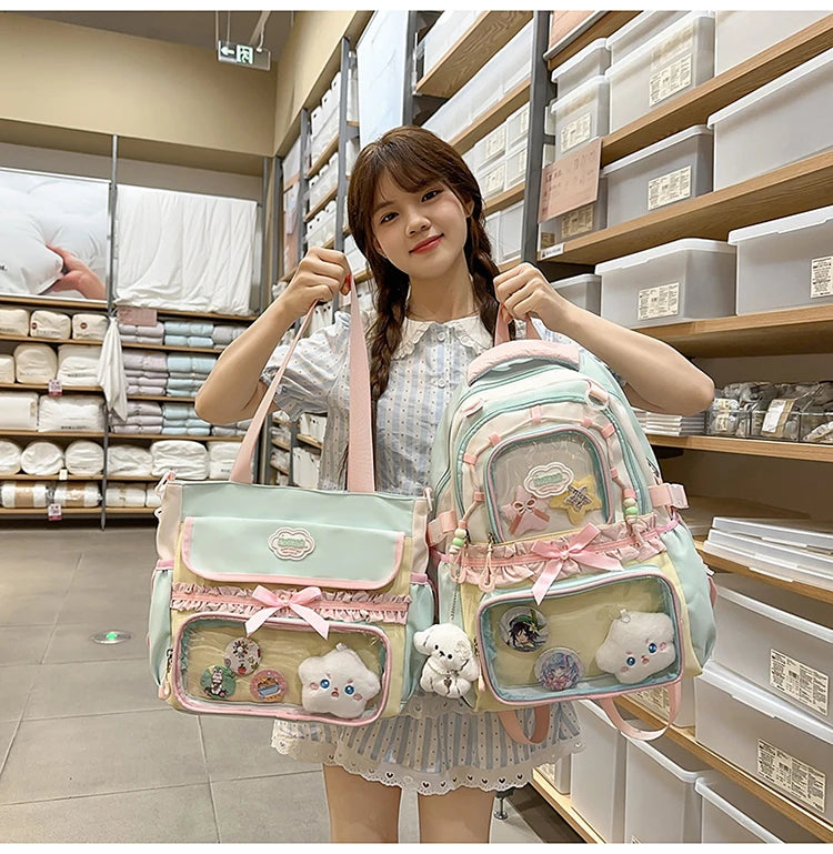 Large Capacity Children's School Bag Set for Girls Primary And Middle School Double Shoulder Backpack Sweet College Style