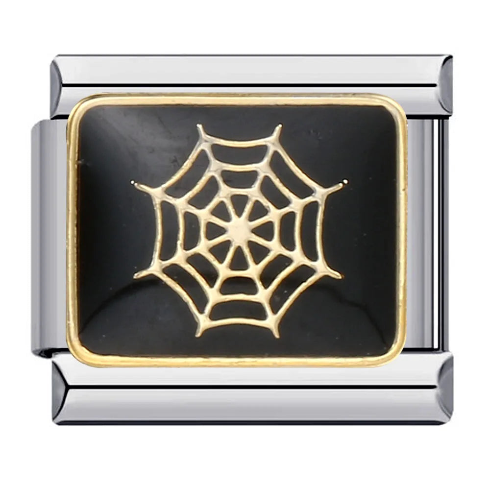 1pc Y2K Cute Gothic Italian Charm Bracelet Stainless Steel DIY Making Ghost Pumpkin Spider Bat Halloween Fashion Jewelry