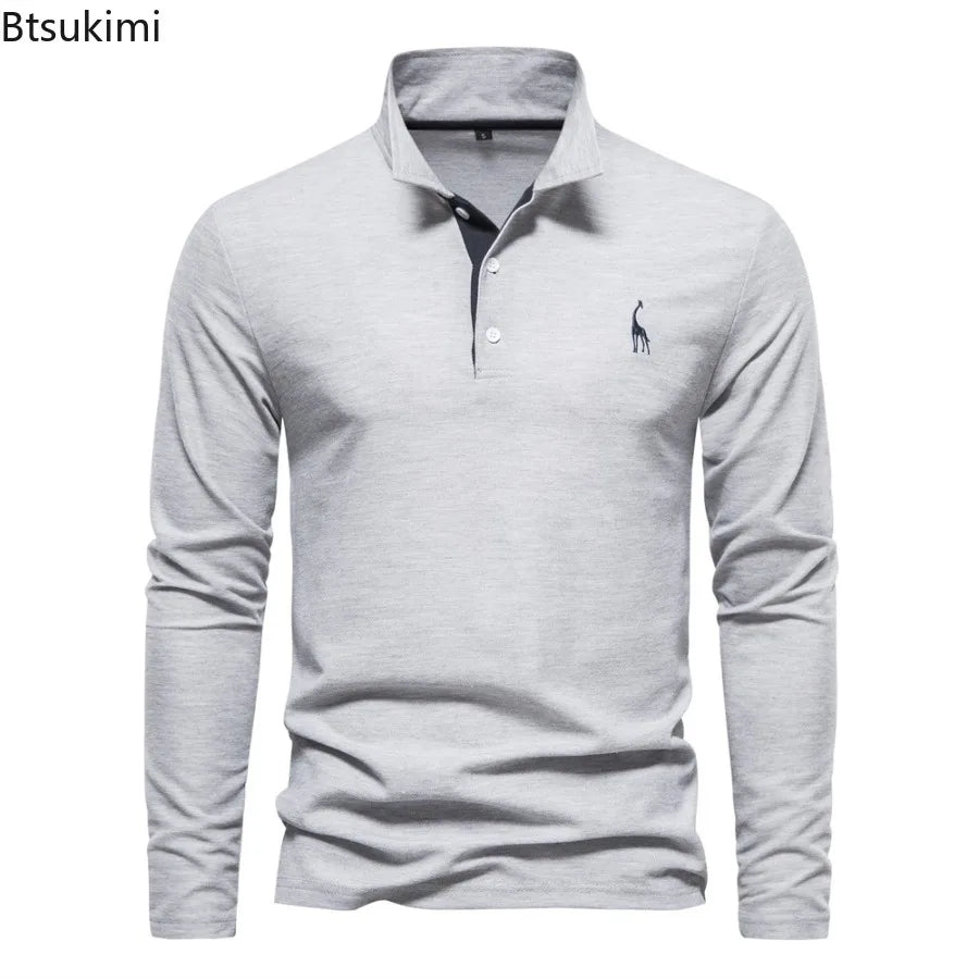 2026 New Polo T-shirts for Men High Grade Embroidery Solid Long Sleeve Golf Polo Shirts Spring Autumn Social Business Male Tops