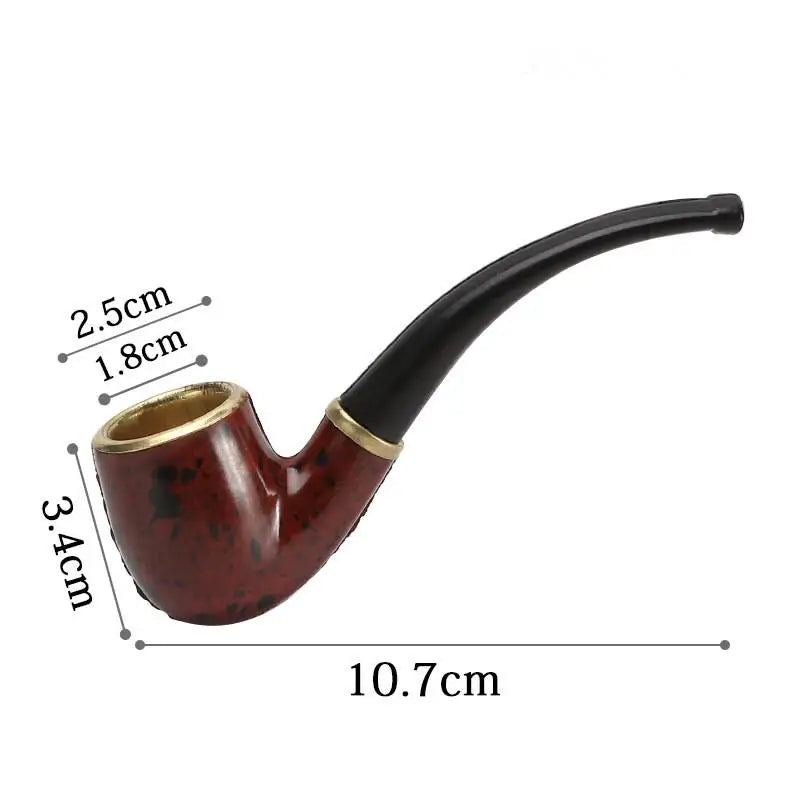 Imitation Wood Pipe Men's Classic Resin Pipe Old-Fashioned Dry Pipe Portable Copper Pot Bent Durable Mini Cigarette Pipe
