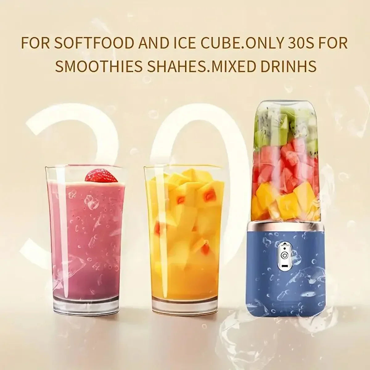 USB Rechargeable Portable Blender Dual Cup  Maker Electric Juicer Mixer 6 Blades Travel Kitchen Home Breakfast Fresh Fruit Juice