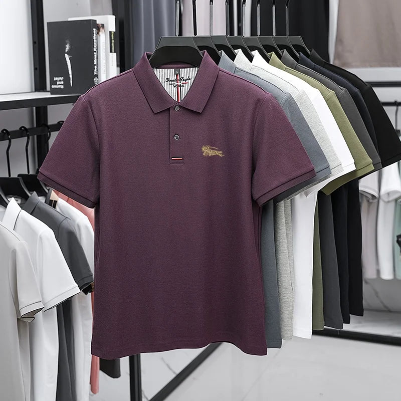 100% Pure Cotton Men's New Polo T-shirt Comfortable Breathable Cool Business Leisure Multi-scene Short Sleeve High-end Embroider