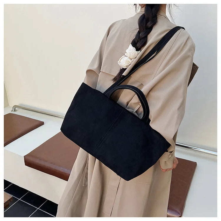 Large Capacity Tote Women Bag Retro Faux Suede Shoulder Bag Quitting Designer Bags for Women Handbag Commuting Shopper Purses