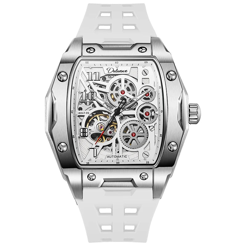 Watches For Men Original Automatic Mechanical Watch Skeleton Waterproof Luminous Men's Watch White Rubber Strap Reloj Hombre