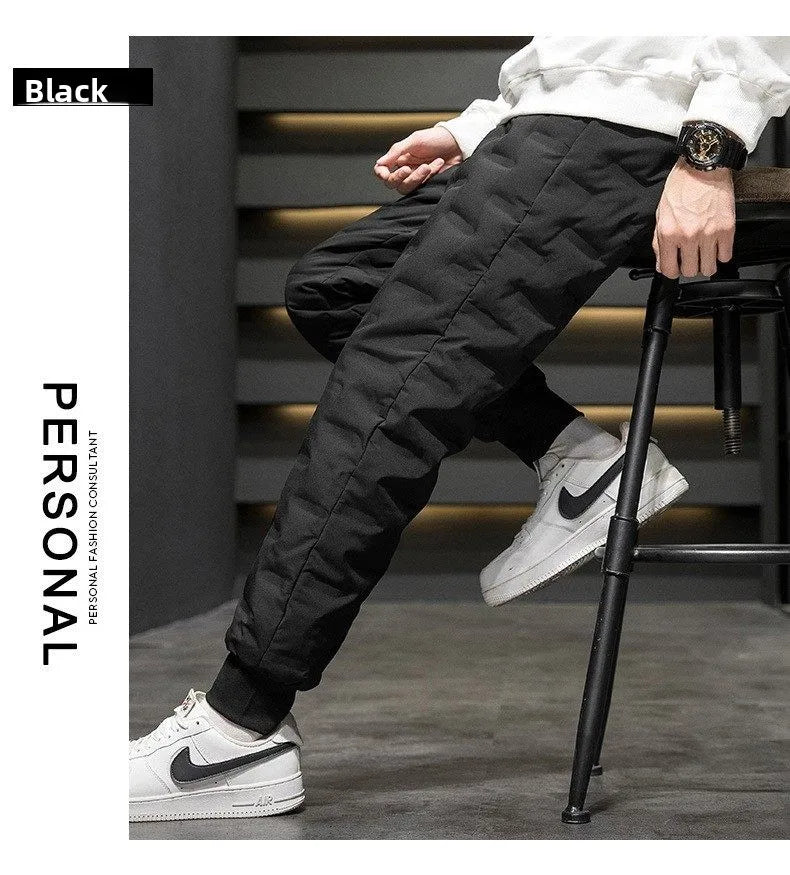 Men's down Pants Winter Outdoor Wear Thickened Large Size High Waist Warm Cold Proof Windproof Cotton Pants Harlan Style