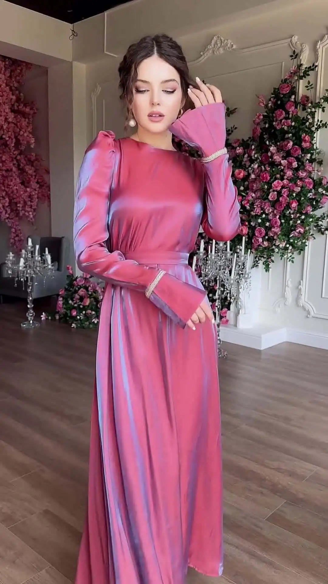 Eid Muslim Silky Satin Dress for Women Abaya Morocco Party Dresses Ramadan Lace-up Kaftan Saudi Islam Elegant Vestidos Long Robe