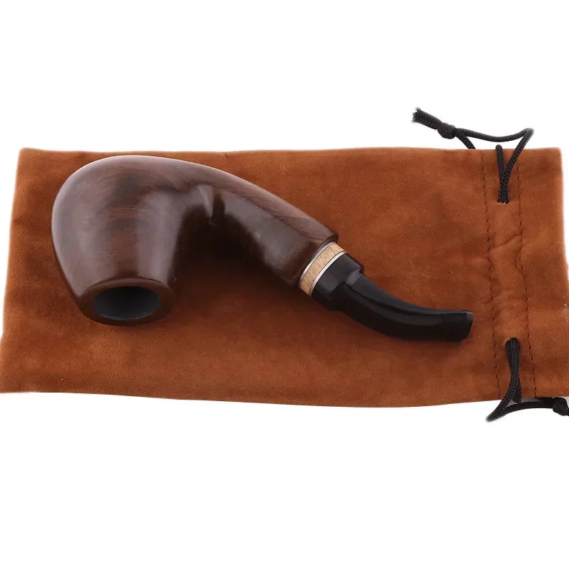 Ebony Wood Pipe with Filter, Smoking Pipe, Chinese Style, Tobacco Pipe with 10 Tools, Handmade Bent Smoke Tool, 9mm