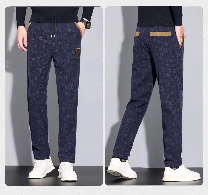 Men's Casual Pants Are Trendy and Versatile Straight-leg Pants with Printed Anti-wrinkle Features for Men in Autumn and Winter