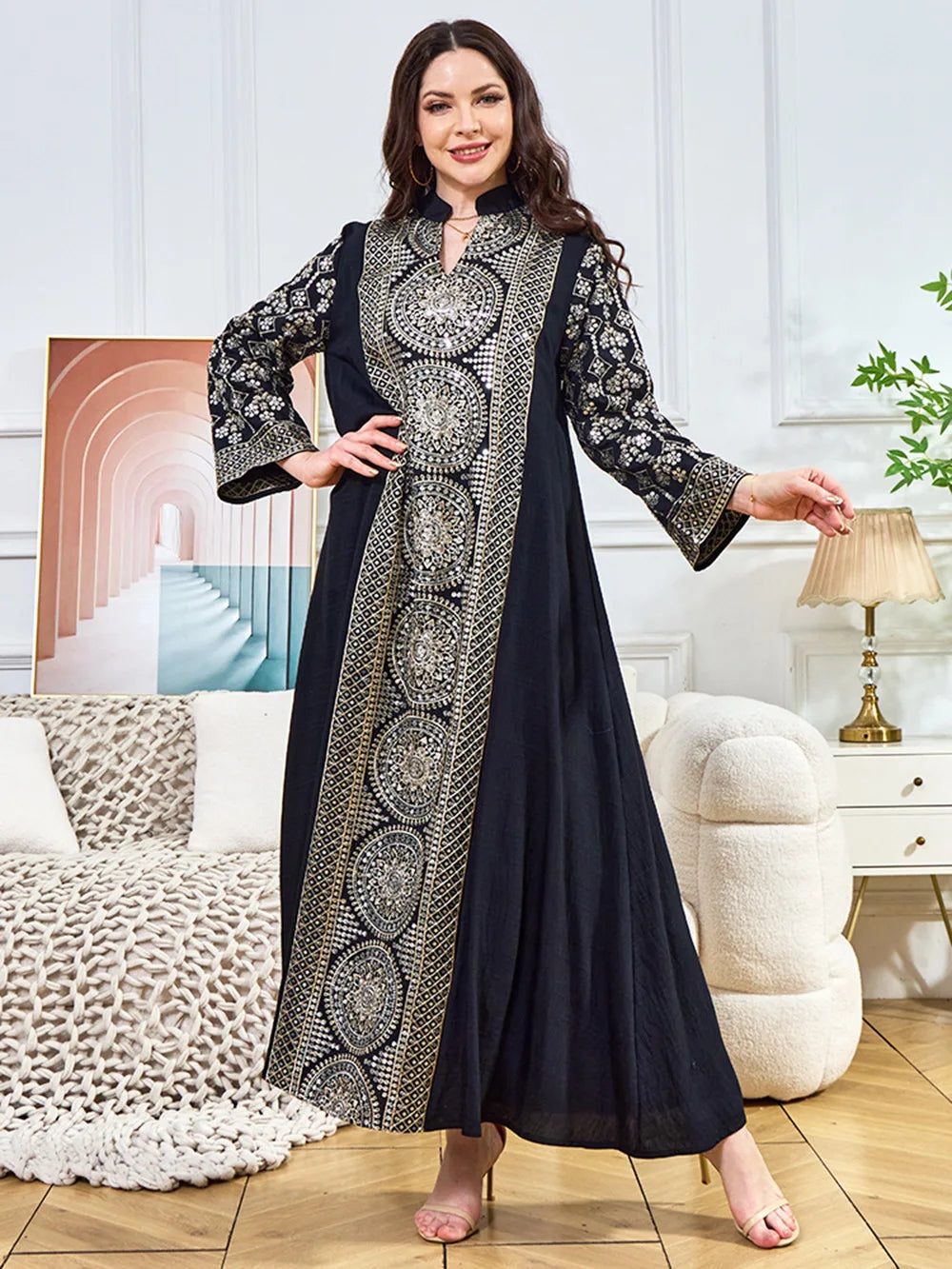 Women Elegant Dresses Eid Muslim Sequins Maxi Dress Jalabiya Morocco Party Robe Evening Dresses Dubai Abaya Kaftan Arab Vestidos