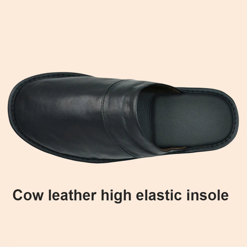 Soft Sheepskin cow Leather Slippers Homes in indoor slipper Spring Autumn men women elderly non-slip casual single shoes summer