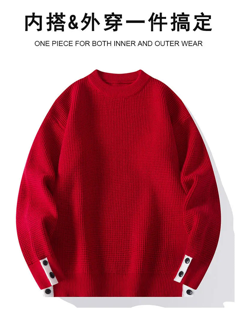 Fashion Blended Sweater 2025 Autumn/Winter Warm Wool Knitted Hoodies Cuff Button Design Casual Tops