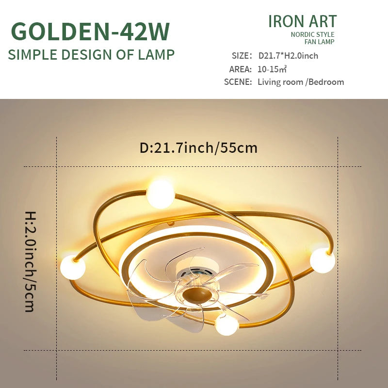 Nordic invisible ceiling fan light fan ceiling minimalist light fan ceiling for Bedroom Dning Room Living Room gold ceiling fans
