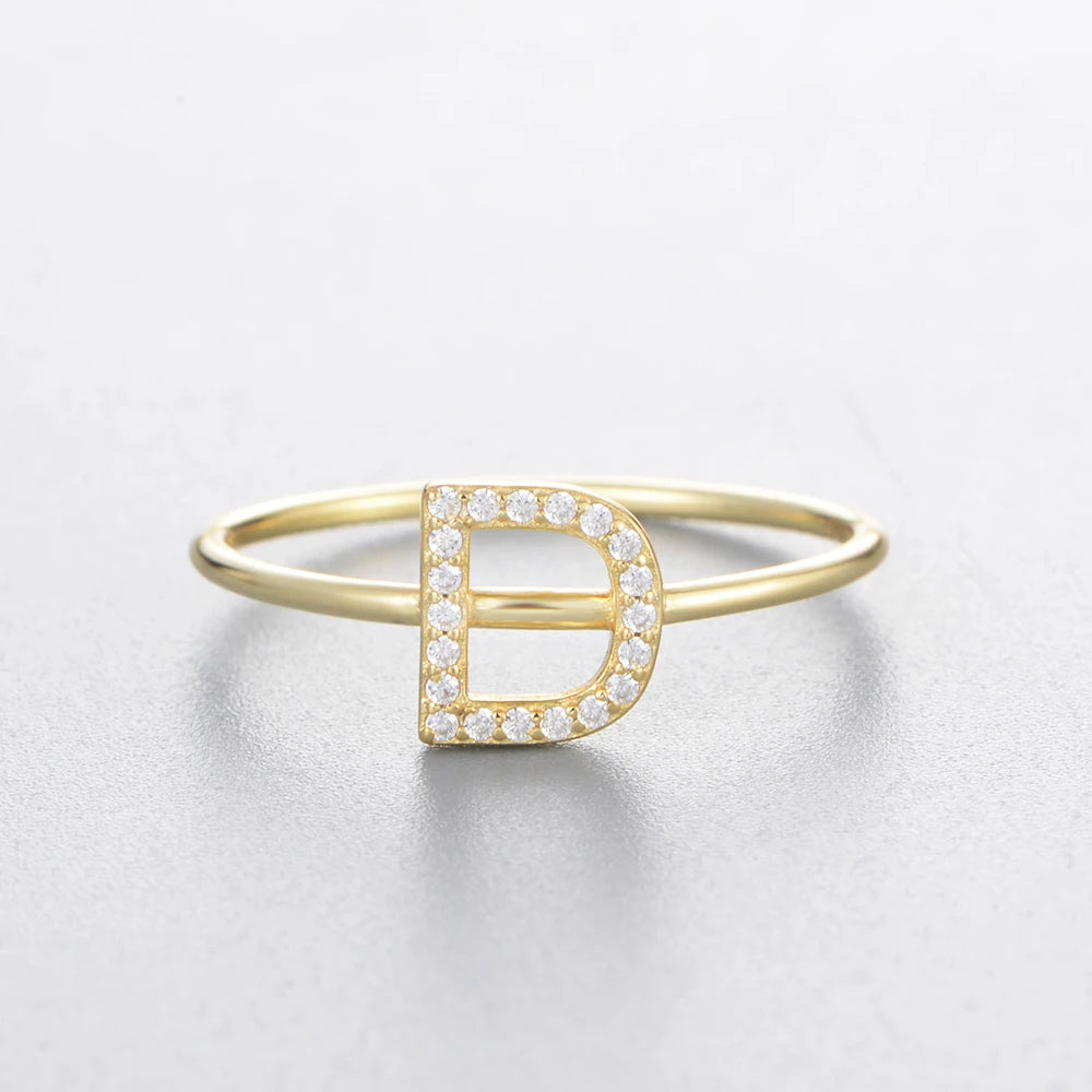 925 Sterling Jewelry A-Z 26 Letters Name Initial Rings Gold Plated Silver Fashion Simple S925 Ring Zircon Round Brilliant Cut