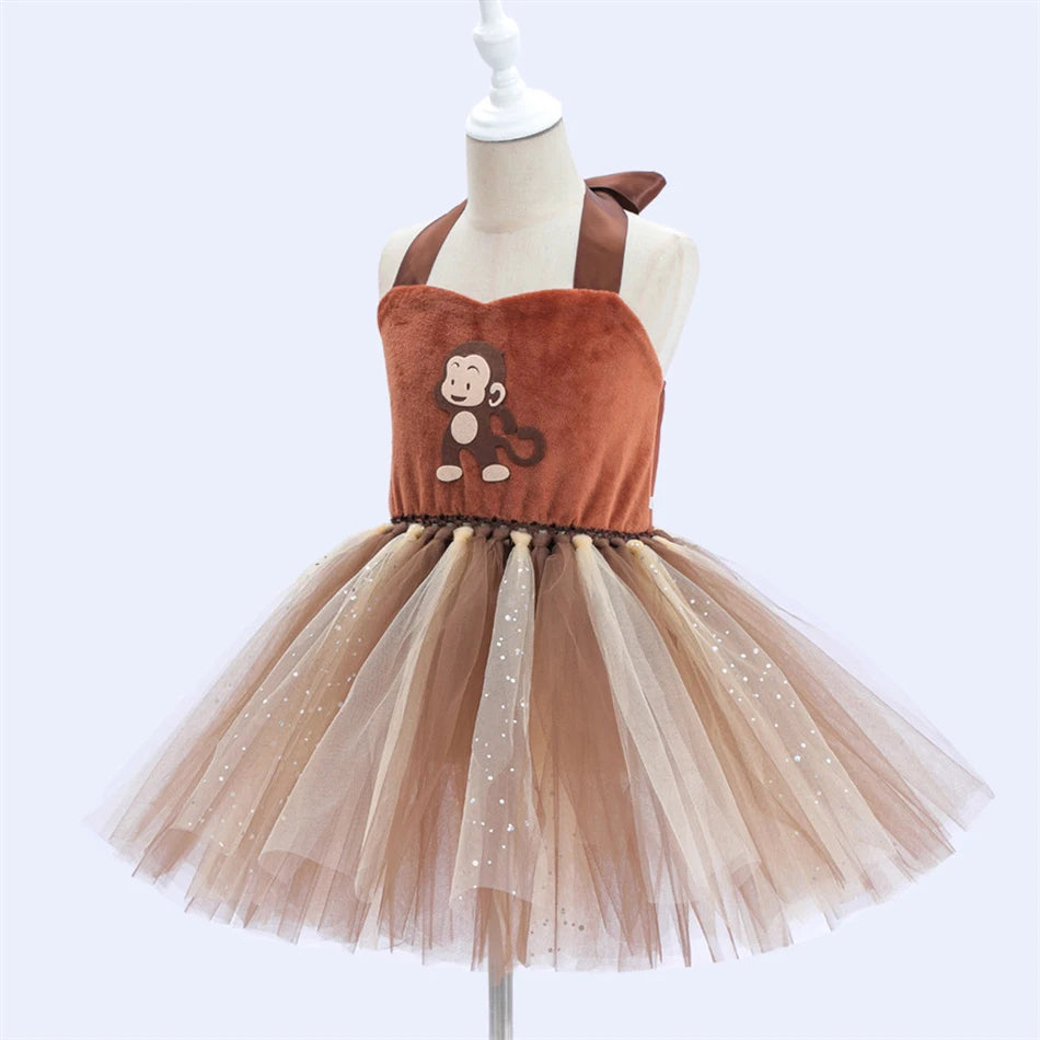 Girl Cartoon Raccoon Sloth Koala Piggy Rabbit Tutu Sling Dress Children Cosplay Festival Performance Dance Costume Headband Sets